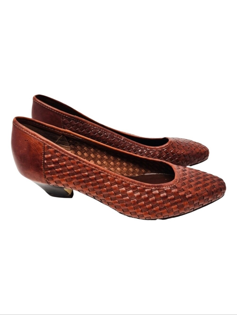 LeatherCraft of Brazil Miranda Woven Leather Pumps Brown Vintage Size 5.5